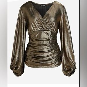 NWT EXPRESS Ribbed Gold Metallic Ruched Top